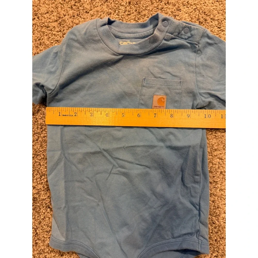 Carhartt Bodysuit Kids‎ 24M Blue Short Sleeve Pocket One Piece Snap Romper *